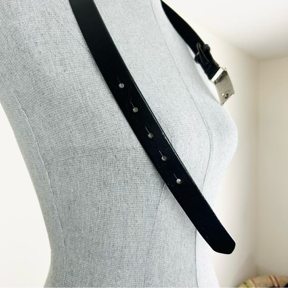 Vintage Black Leather Belt with‎ Silver Scrollwork Buckle Size Small main image 6